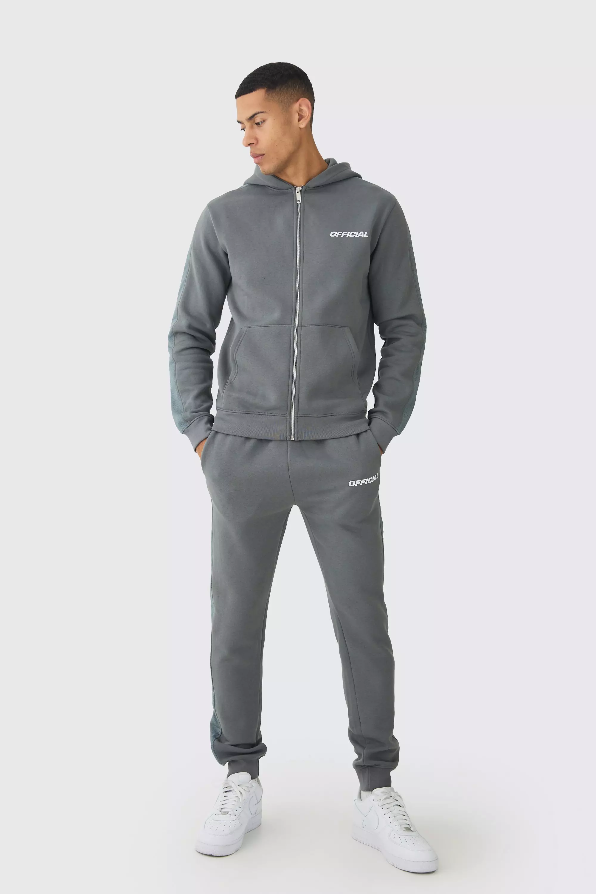Slim Fit Official Zip Through Mesh Panelled Hooded Tracksuit boohooMAN